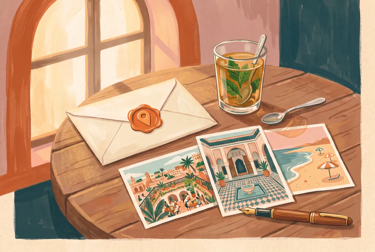 Illustration : enveloppe scellée et cartes postales